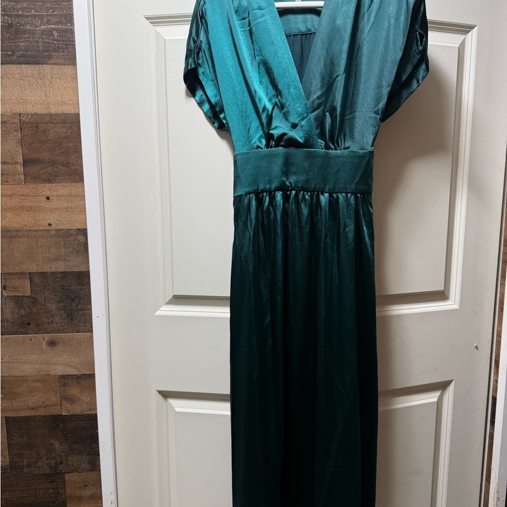 Anne Klein Maxi Dress in Teal Satin